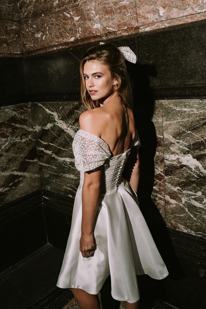 Taft En Tule Korte Trouwjurk Party Dress Bruidsjurk Kort Calypso4