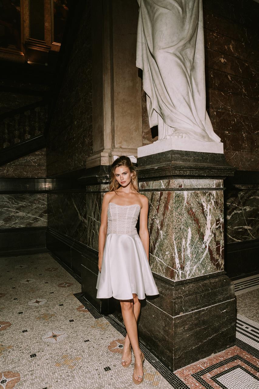 Taft En Tule Korte Trouwjurk Party Dress Bruidsjurk Kort Calypso5