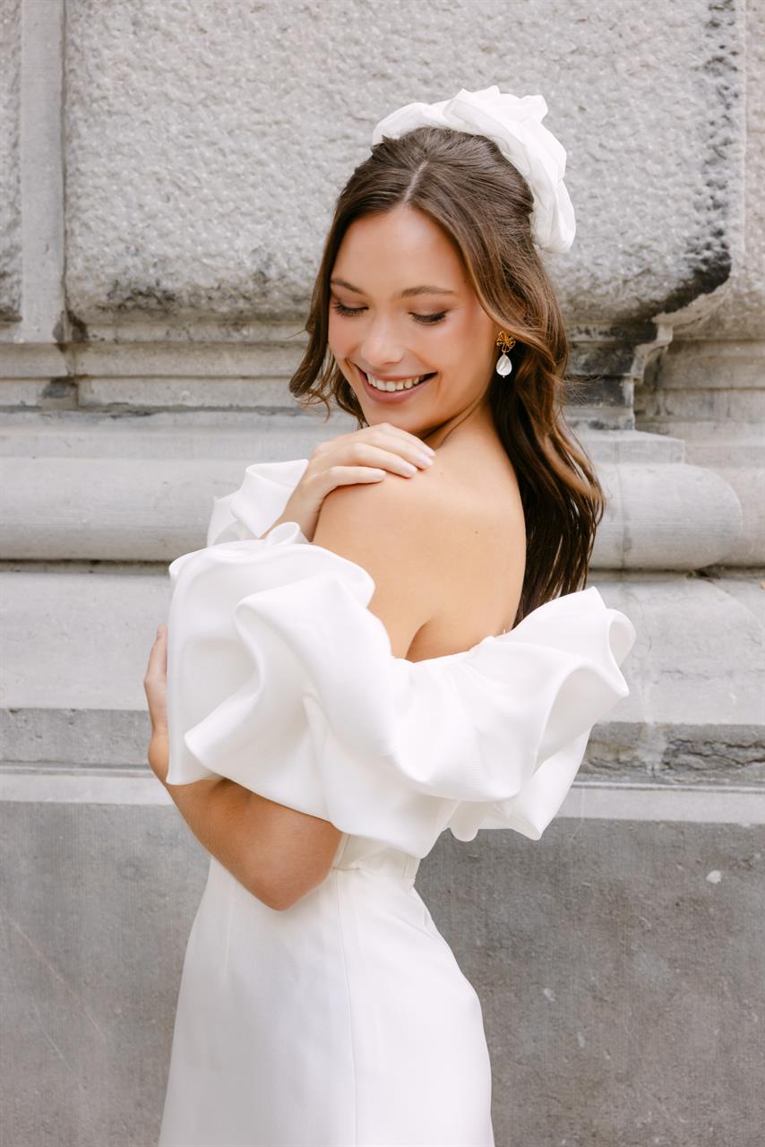 Taft En Tule Korte Trouwjurk Party Dress Bruidsjurk Kort Pilar 2