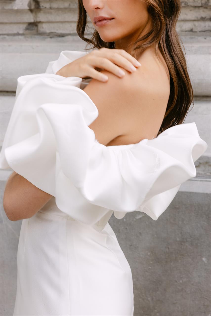 Taft En Tule Korte Trouwjurk Party Dress Bruidsjurk Kort Pilar