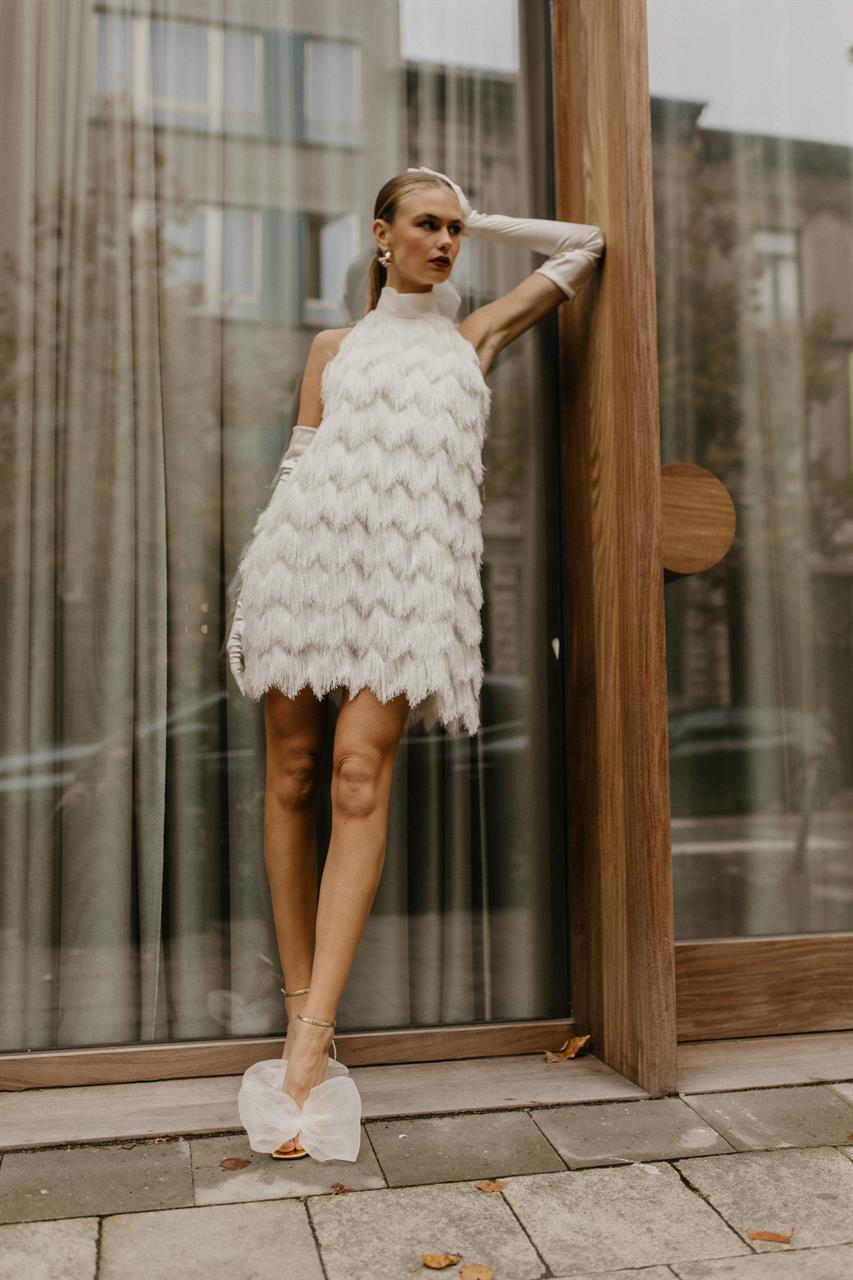 Taft En Tule Korte Trouwjurk Party Dress Bruidsjurk Kort Geminis