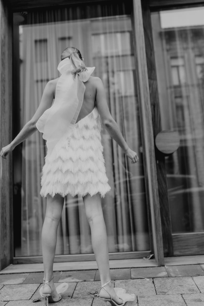 Taft En Tule Korte Trouwjurk Party Dress Bruidsjurk Kort Geminis3